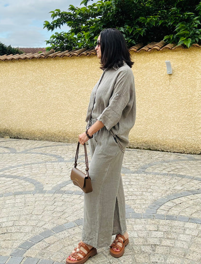 Pantalon TYANA taupe lin